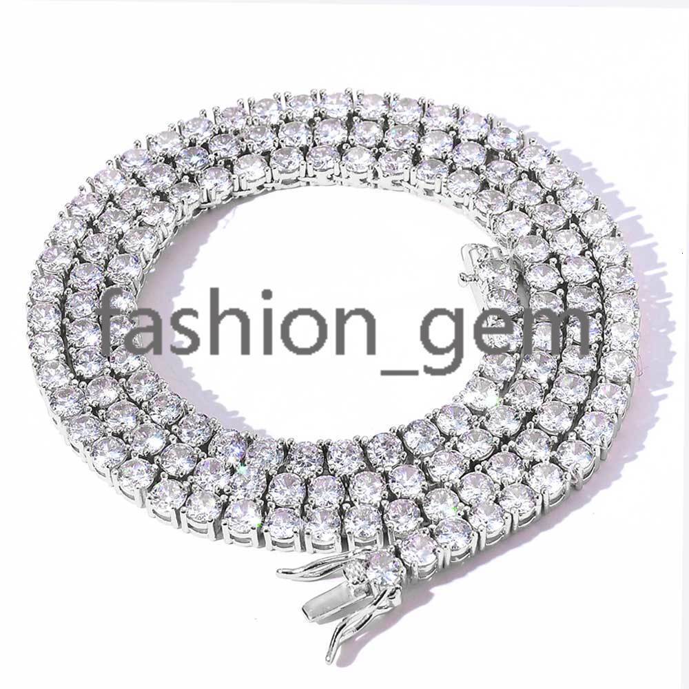Womens 5mm Silver Plated Bling moissanite Tennis Chain Necklace Hip Hop Iced Out Diamond Necklace Fine Jewelry for Gift