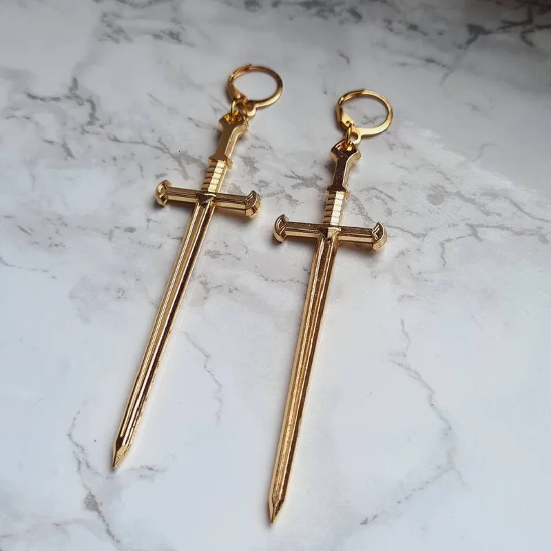 Golden Colour Goth Swords Earrings Long Gothic Medieval Tarot Viking Alternative Statement Women Men Gift Mystical Jewellery 250617