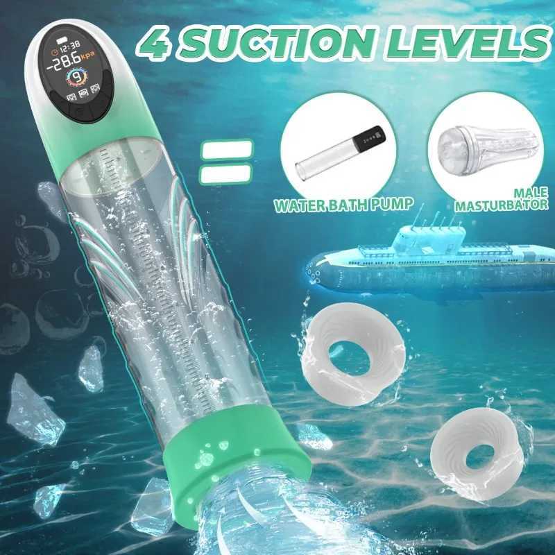 IPX7 Electric Vacuum Waterproof LCD Display 4 Pressure Levels 9 Suction Training Penis Extender Bigger Penis Pump Male Sex Toys W250618