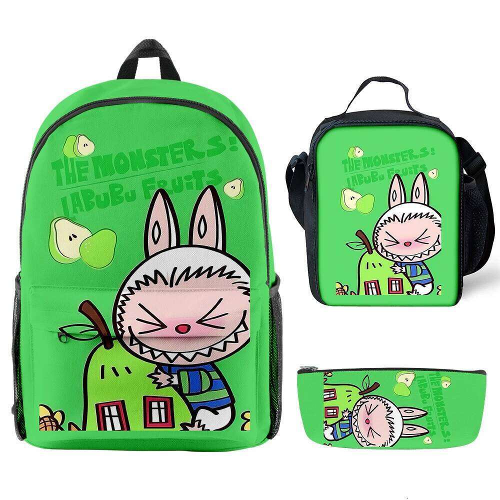 Novelty Cool Labubu 3D Print 3Pcs/Set Student School Bags Laptop Daypack Backpack Crossbody Lunch Bag Pencil Case