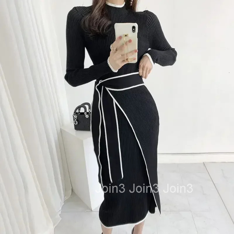 Midi Knee Length Female Knit Dress Cover Up Autumn and Winter Womens Crochet Dresses Bodycon Cheap Casual Elegant Chic Vintage