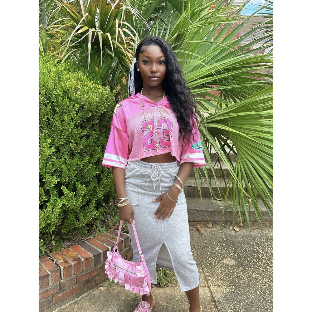Summer New Loose Sports V-Neck Crop Top Sexy Fashion T-Shirt Short Sleeve Women B5