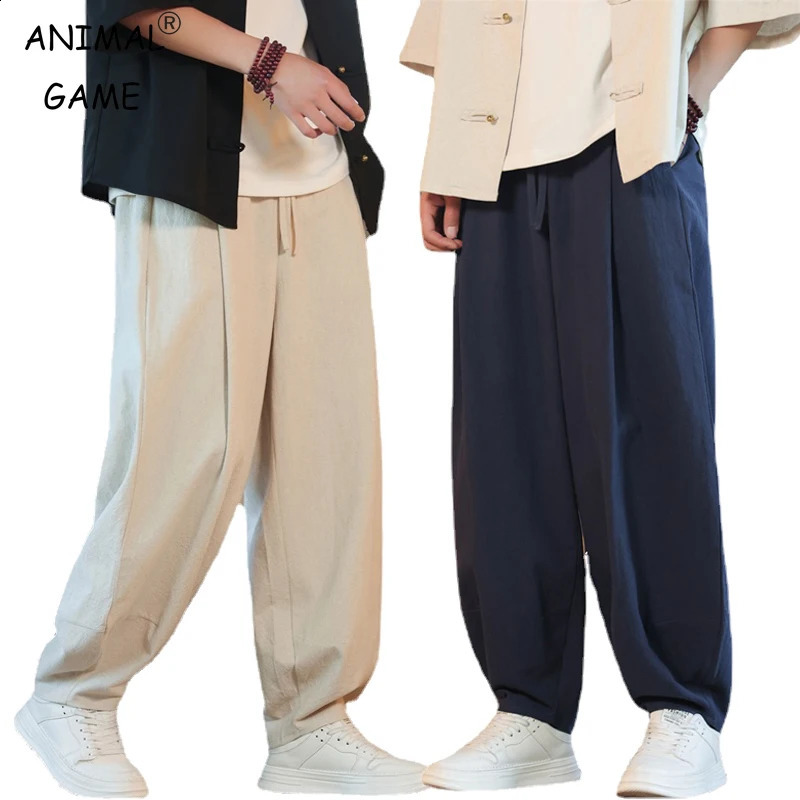 Cotton Linen Harem Pants Solid Color Loose Large Jogging Sweatpants Breathable Basic Streetwear 250617