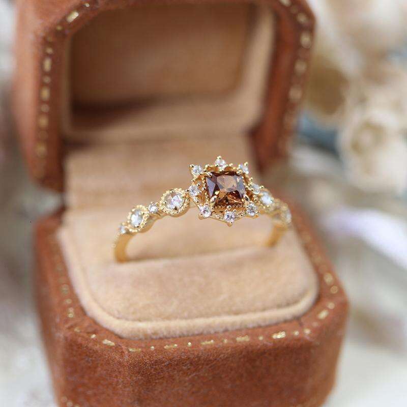 Christmas Limited Edition Small Sugar Cube for Women Zircon Gold-Plated Akado Same Style Coffee New Open Ring