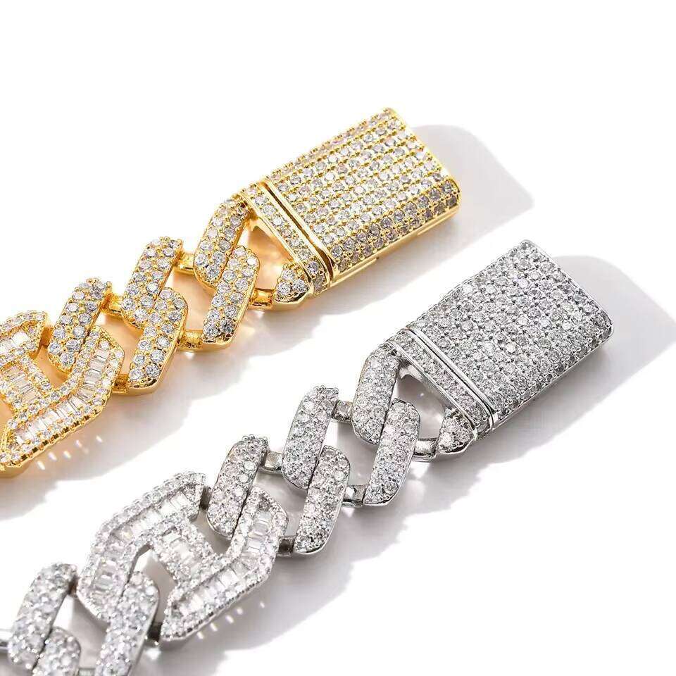 Hip Hop 15MM Clamshell Bracelet with Cuban Chain 14K Real Gold Rhodium Plated for Men and Women Great As Gift