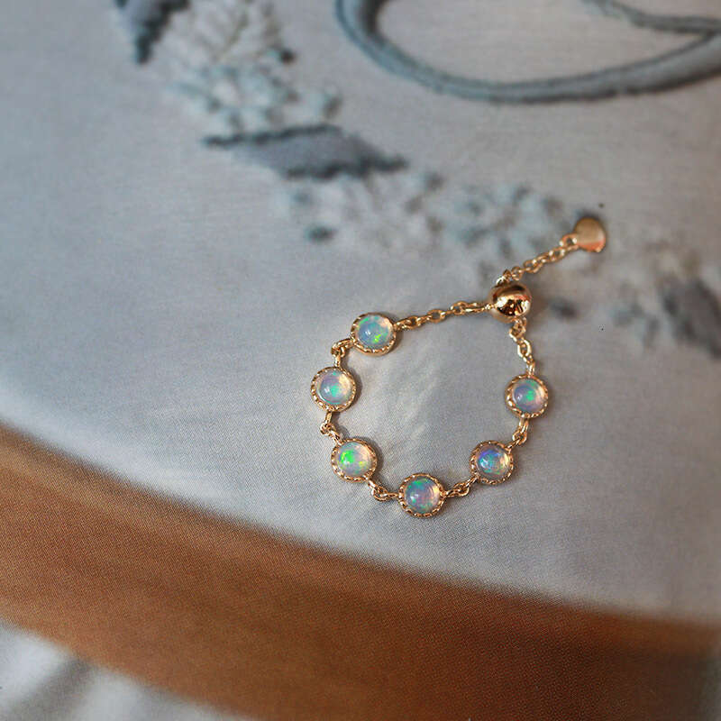 Light Luxury Australian High Imitation Opal Bead Soft Chain Jewelry Versatile High-end Adjustable Ring