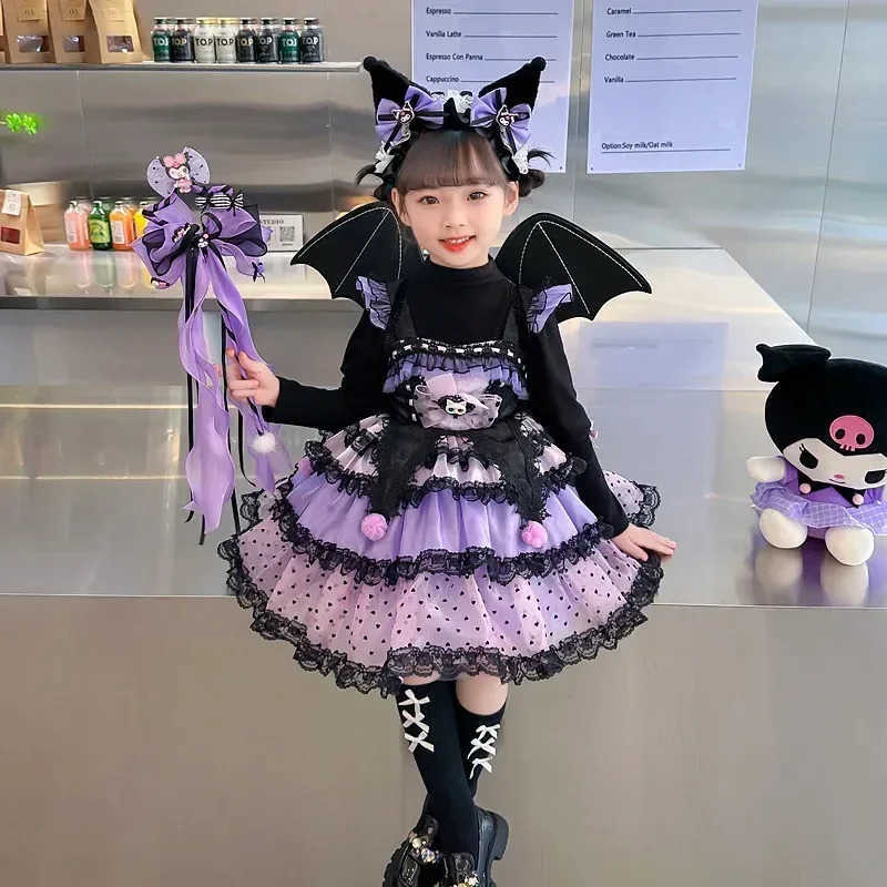 Sanrio Sanrio Cosplay Kuromi Kawaii Lolita Princess Dress Spring Autumn Childrens Costume Dress Puffy Skirt Suit Cute Girl Style GiftsXJ250618