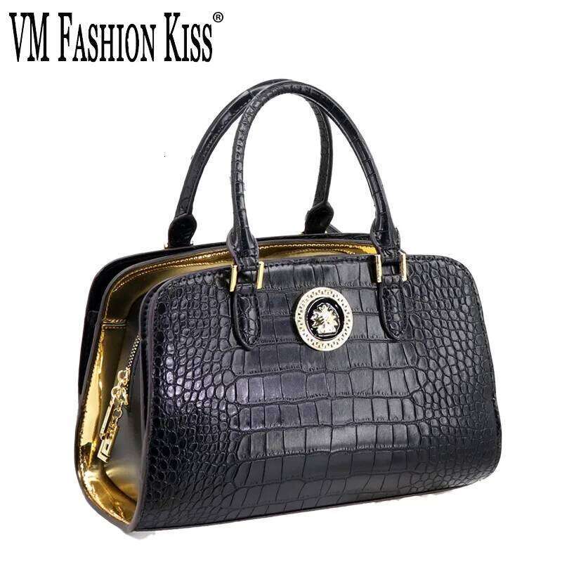 VM FASHION KISS Women's Handbag Microfiber Crocodile Pattern Boston Messenger Versatile Elegant Ladies Shoulder Bag