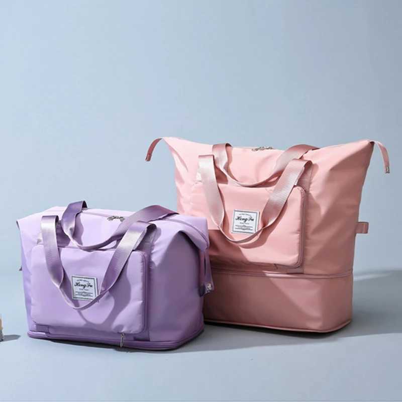 Foldable Travel Bag Stretchable Large Capacity Gym Bags Nylon Waterproof Double Layer Zipper Hangbag Luggage Organizer Tote New W250618