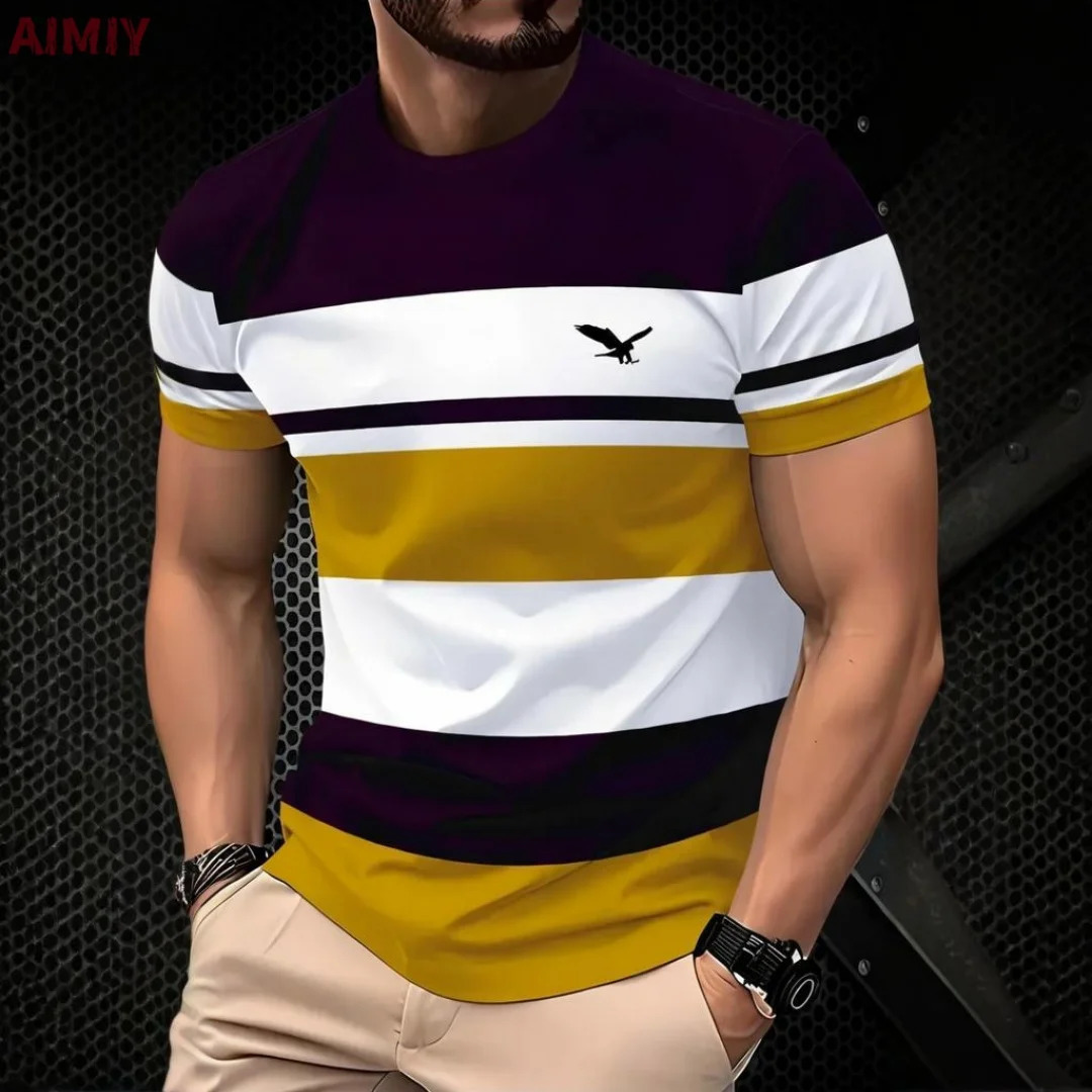 Mens Oversized Tshirt Summer Outdoor Casual Round Neck Short Sleeve Top Striped Printed Style OverSize Loose Clothing 250616