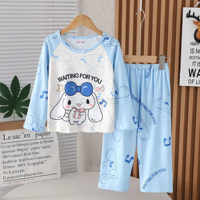 Sanrio 2024 New Spring And Autumn Sanrio Kuromi ChildrenS Pajamas Long Sleeve ChildrenS Cartoon Round Neck Cartoon Melody SetXJ250618XJ250618