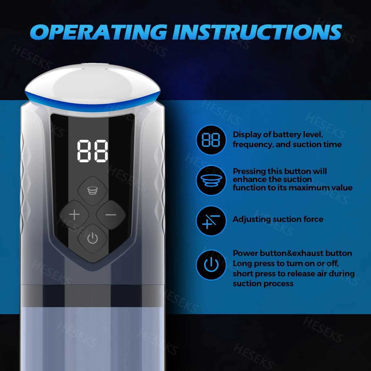 HESEKS Automatic Electric Penis Pump Sex Toy for Men Masturbator Adult Male Penis Enlargement Vacuum Pump Penile Enhancer 18+ W250618