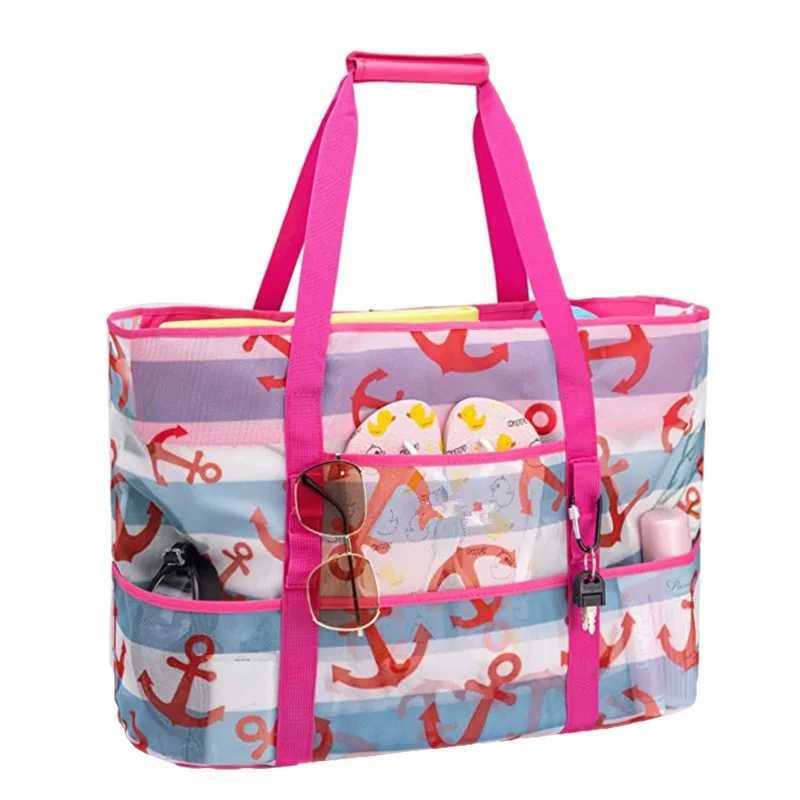 Mesh Beach Bag with Mtiple Pockets Outdoor Sprots Gym Swimming Storage Bag Large Capacity Travel Vai Shopping Picnic Bags B250618