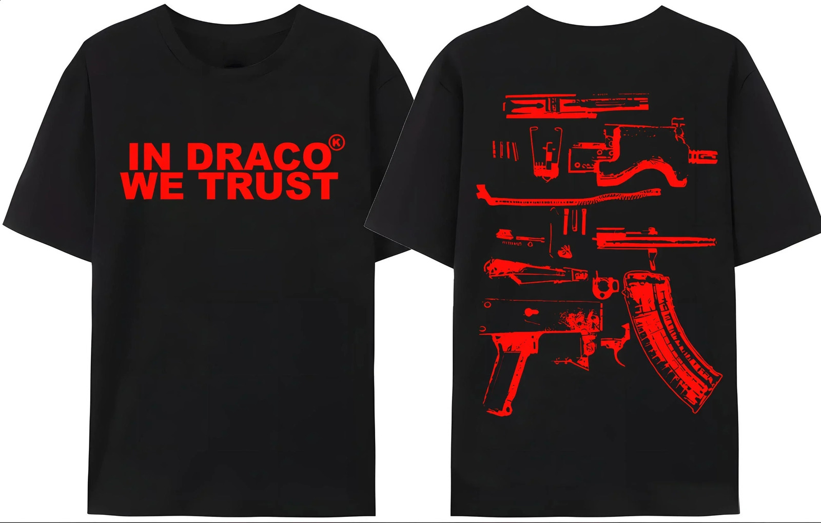 cc04 Gun Tshirt Mens Y2K In Draco We Trust Letter Print Summer High Quality Harajuku Couple Streetwear Tees 250616
