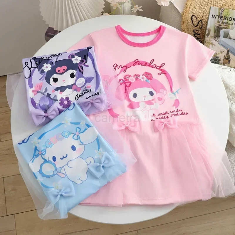 Sanrio Sanrio T-shirt dress summer cute cartoon hello kitty girl kuromi short sleeve hot diamond princess skirt childrenXJ250618