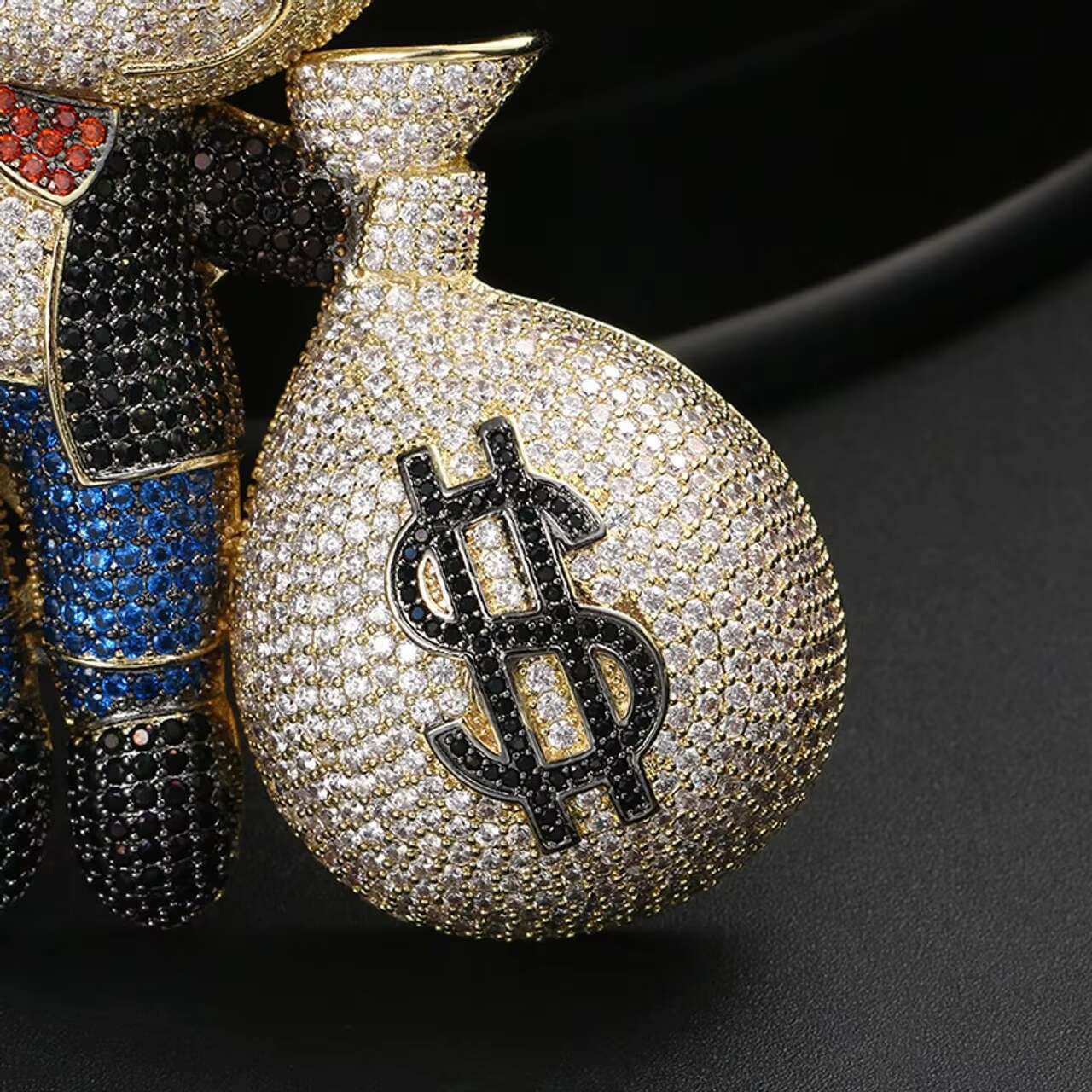 Casper 14k Gold 925 Silver Moissanite Money Bag Pendant with Dollar Sign Hip Hop Style Jewelry for Men and Women