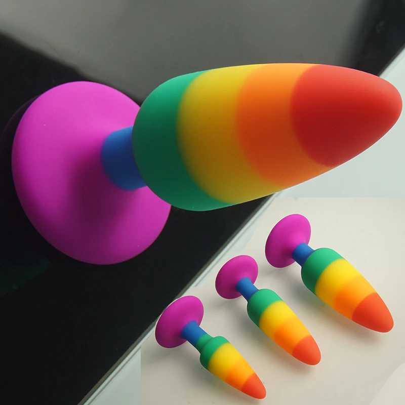 Rainbow Colors Butt Plugs Liquid Silicone Anal Plug with Suction Cup Base Sex Toys Anal Plug Buttplug Butplug W250618