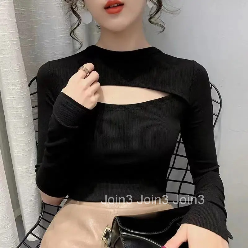 Plain Woman T-shirt Green 2025 Black Cotton Tshirt Women Clothing Old Long Top for Sleeve Aesthetic New in Novelties Fitted Tee
