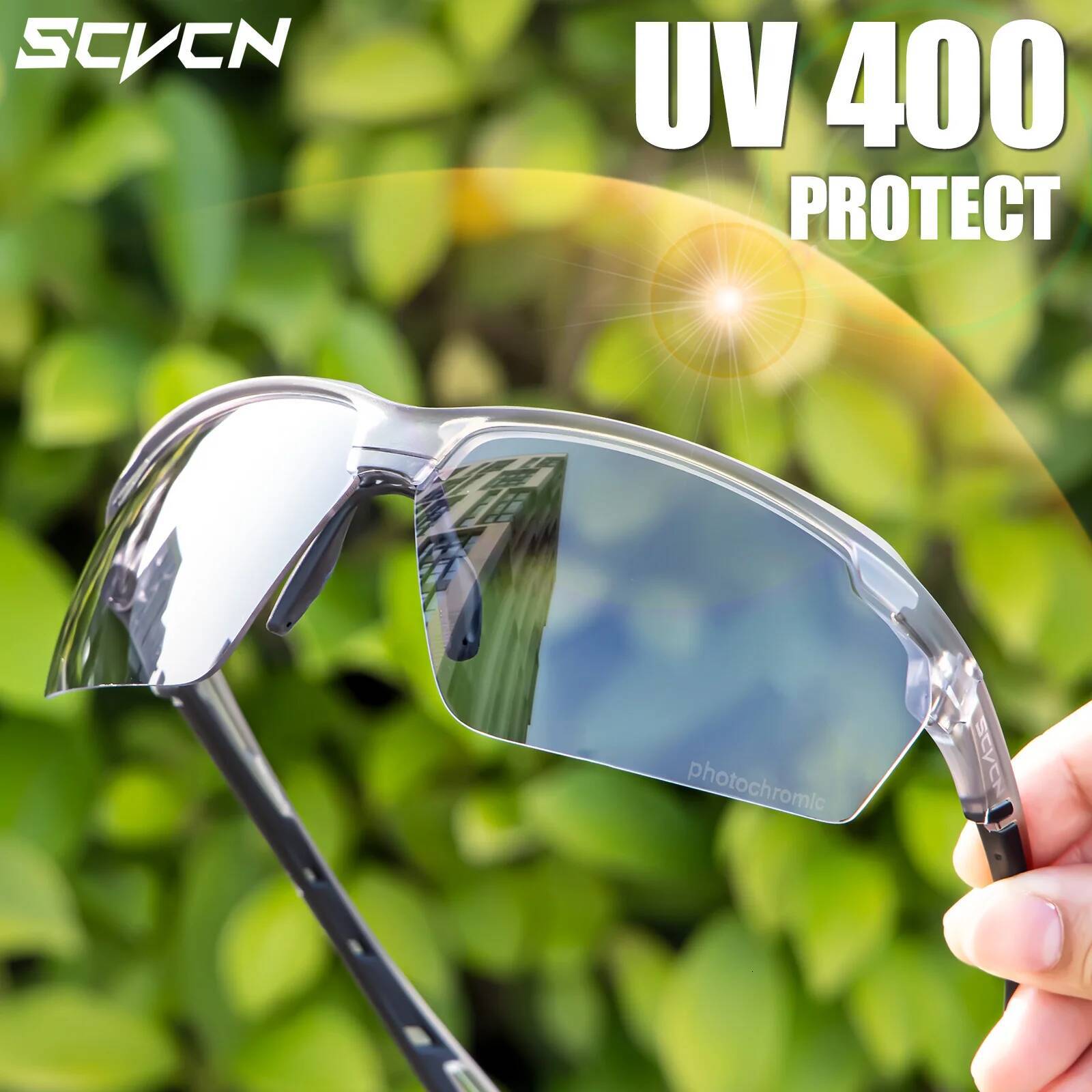 SCVCN Photochromic Men MTB Cycling Sunglasses Women Road Bike Eyewear UV400 Outdoor Sports Running Glasses