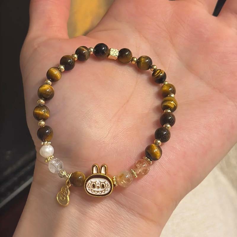 natural crystal bracelet beautiful and fashionable cartoon labubu bracelet beaded mens and womens holiday gift