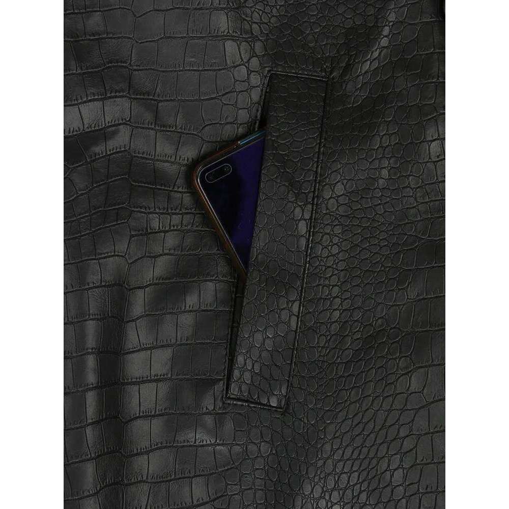 Nerazzurri Autumn Long Loose Red Crocodile Print Leather Trench Coat for Women Belt Double Breasted Waterproof Raincoat Fashion