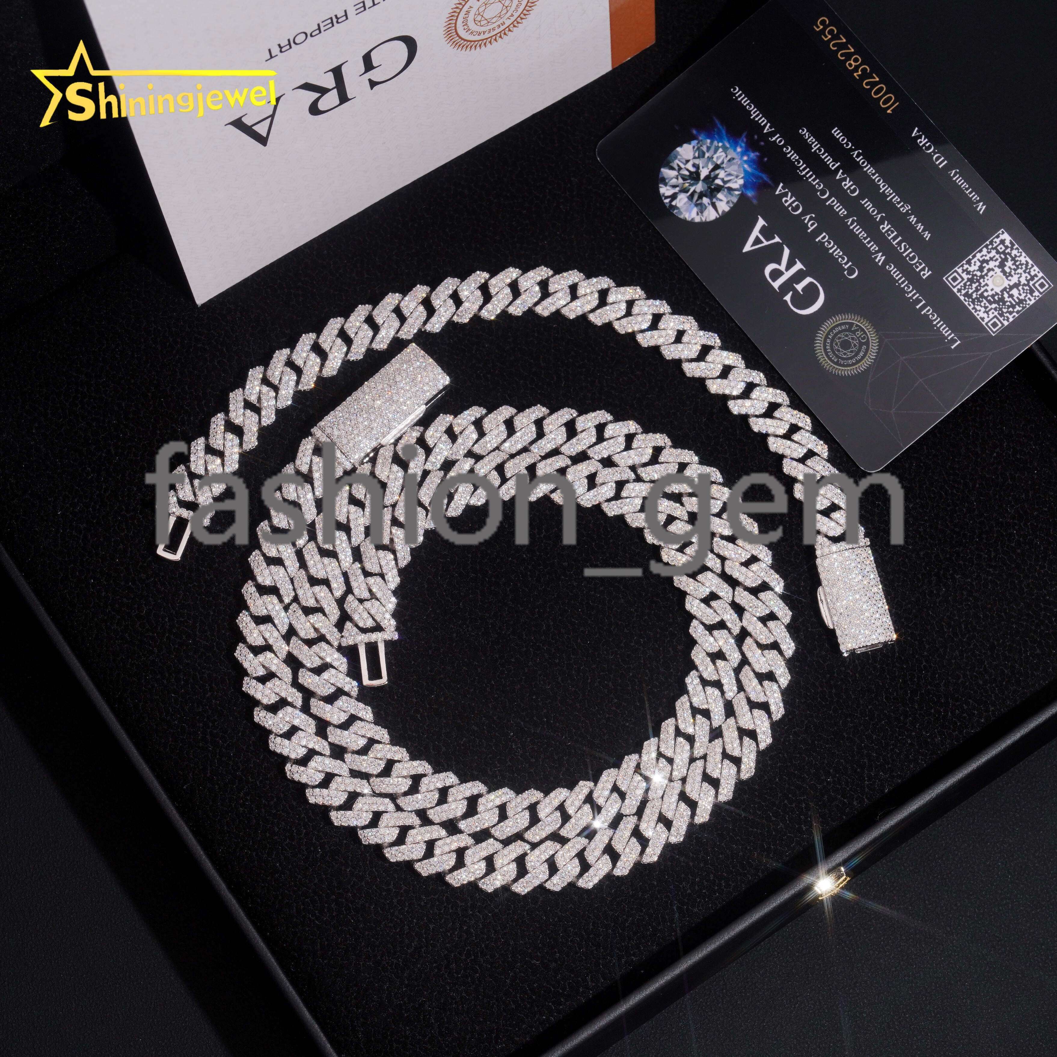 Promotion Large Stocks 10mm 2 Rows 925 Sterling Silver Hip Hop Jewelry Men Necklace Iced Out Moissanite Diamond Cuban Link Chain