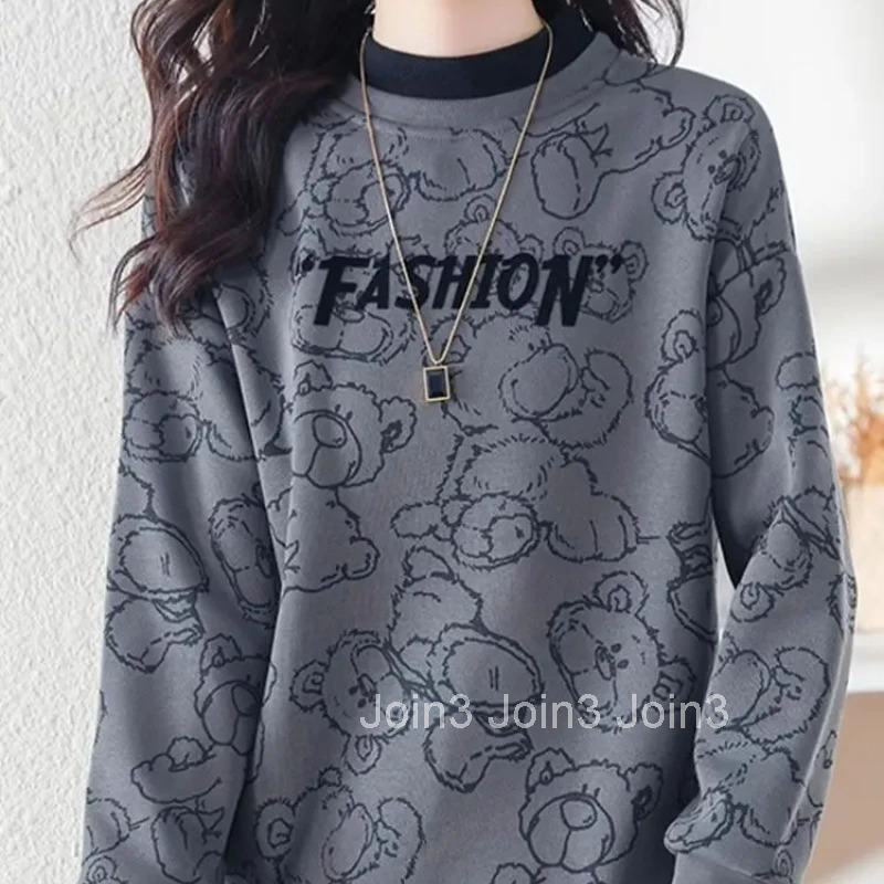 Baggy Womens Sweatshirts Loose Female Top Streetwear With Orint On Outerwears Korean Pullovers Y2k Popular Clothes Basic New In