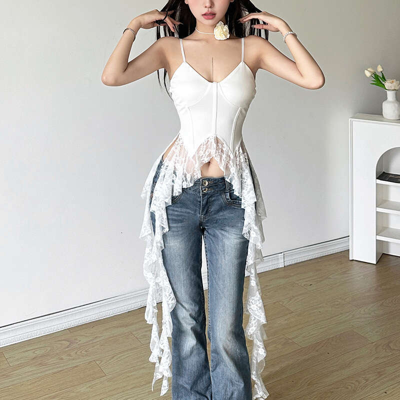 Summer New Women's Solid Color Sexy Strap Fashion Lace Trim Vest B5