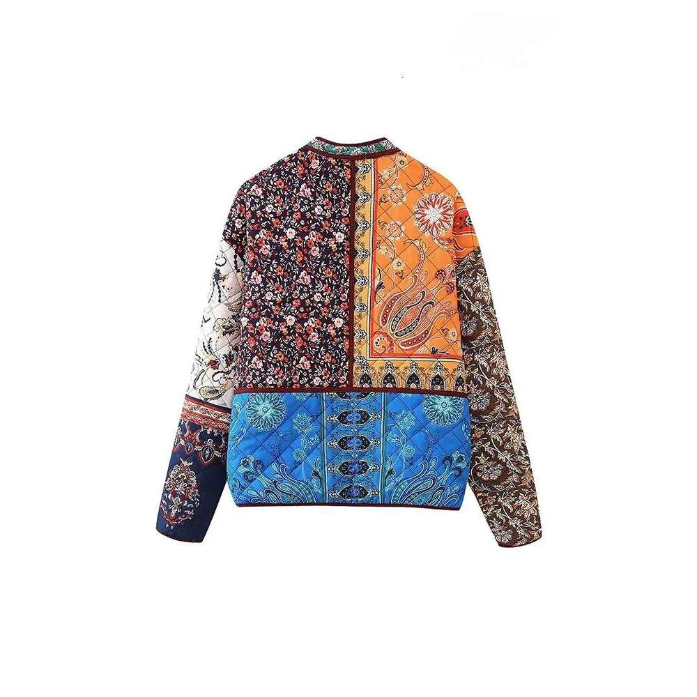 Women Fashion Ethnic Color Crash Floral Personalized Patch Single Breasted Trendy Warm Casual Jacket