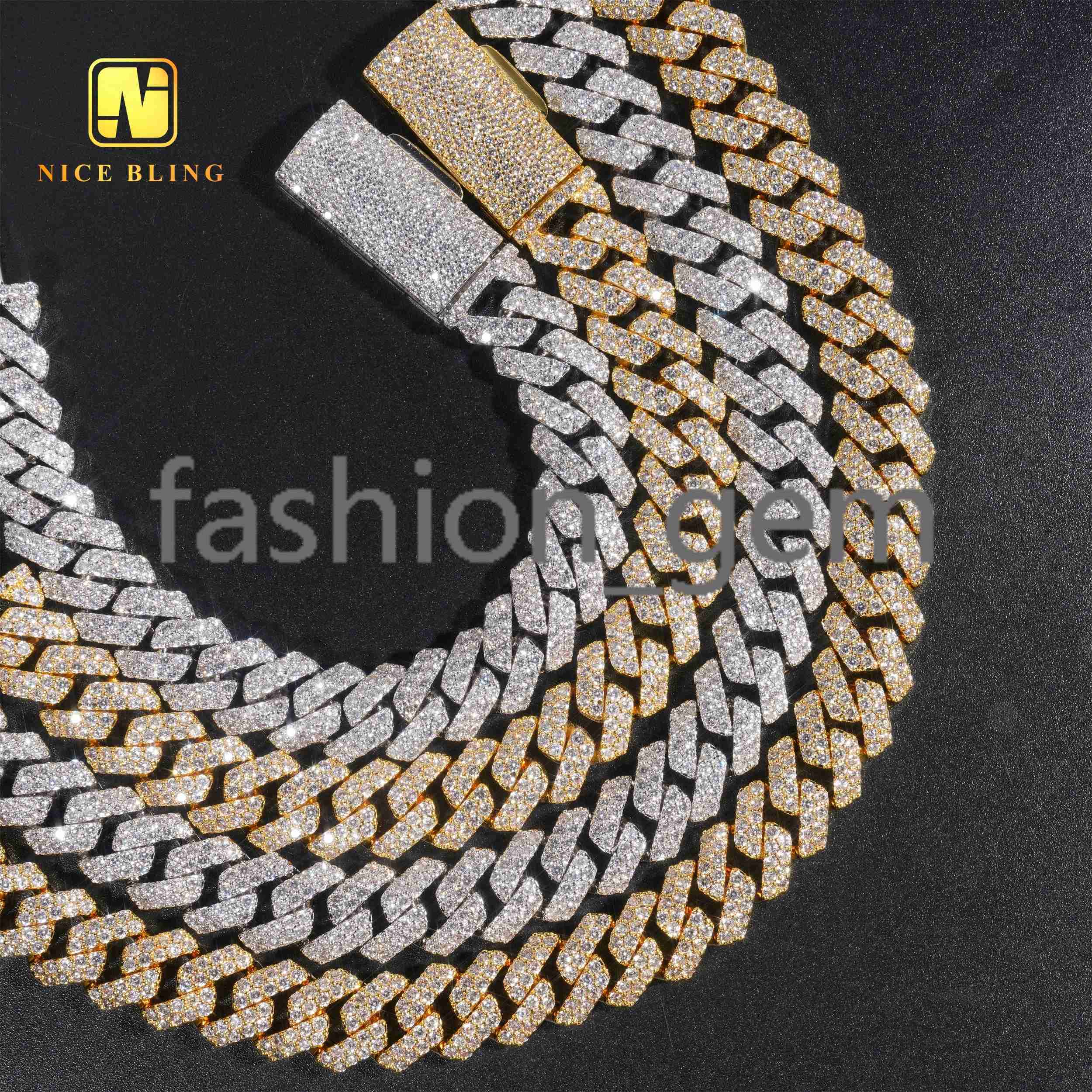 18K Gold Plated Brass Cuban Chains Fashion Hip Hop Men 12mm moissanite Cuban Link moissanite moissaniteia Necklace and Bracelet