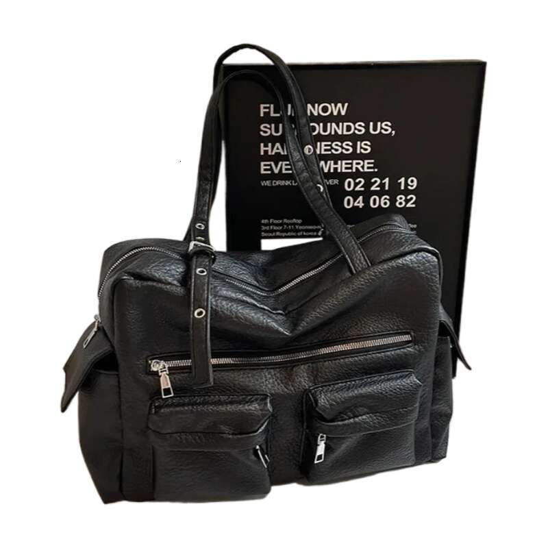 Women PU Leather Shoulder Multi-Pockets Underarm Solid Versatile Commuting Handbag Adjustable Strap Armpit Tote Bag