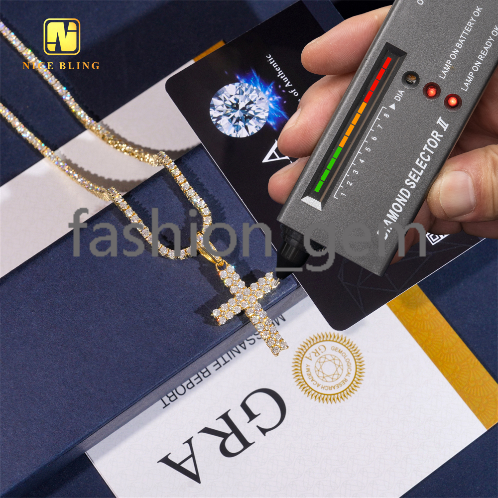 New Two Row Small Cross Pendant Moissanite Pendant Pass Diamond Tester Hip Hop Iced Out Pendant Religious Jewelry