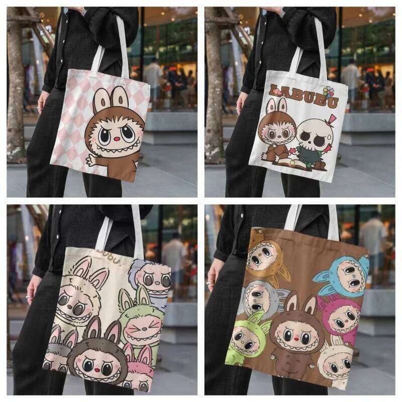 Labubu Canvas Female Cute Cartoon Shopping Handbag Casual Student Shoulder Bag The Monsters Crossbody Bags Girls Gift