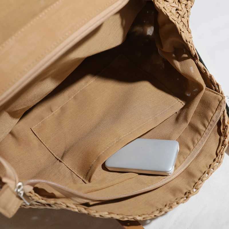 Summer Round Str Wen Vai Woven Beach Shoulder Bag Large Capacity Hollow Out Simple Tote Bag Travel Beach Bag Handbags B250618