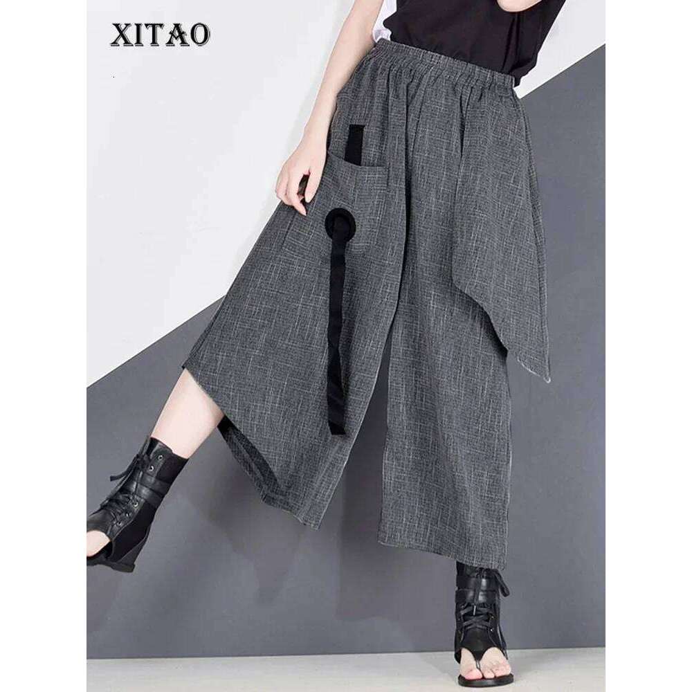 Wear XITAO High Patchwork Hit Color Women Clothes 2020 Summer Autumn Fashion Elastic Waist Casual Wide Leg Pants Xj4619