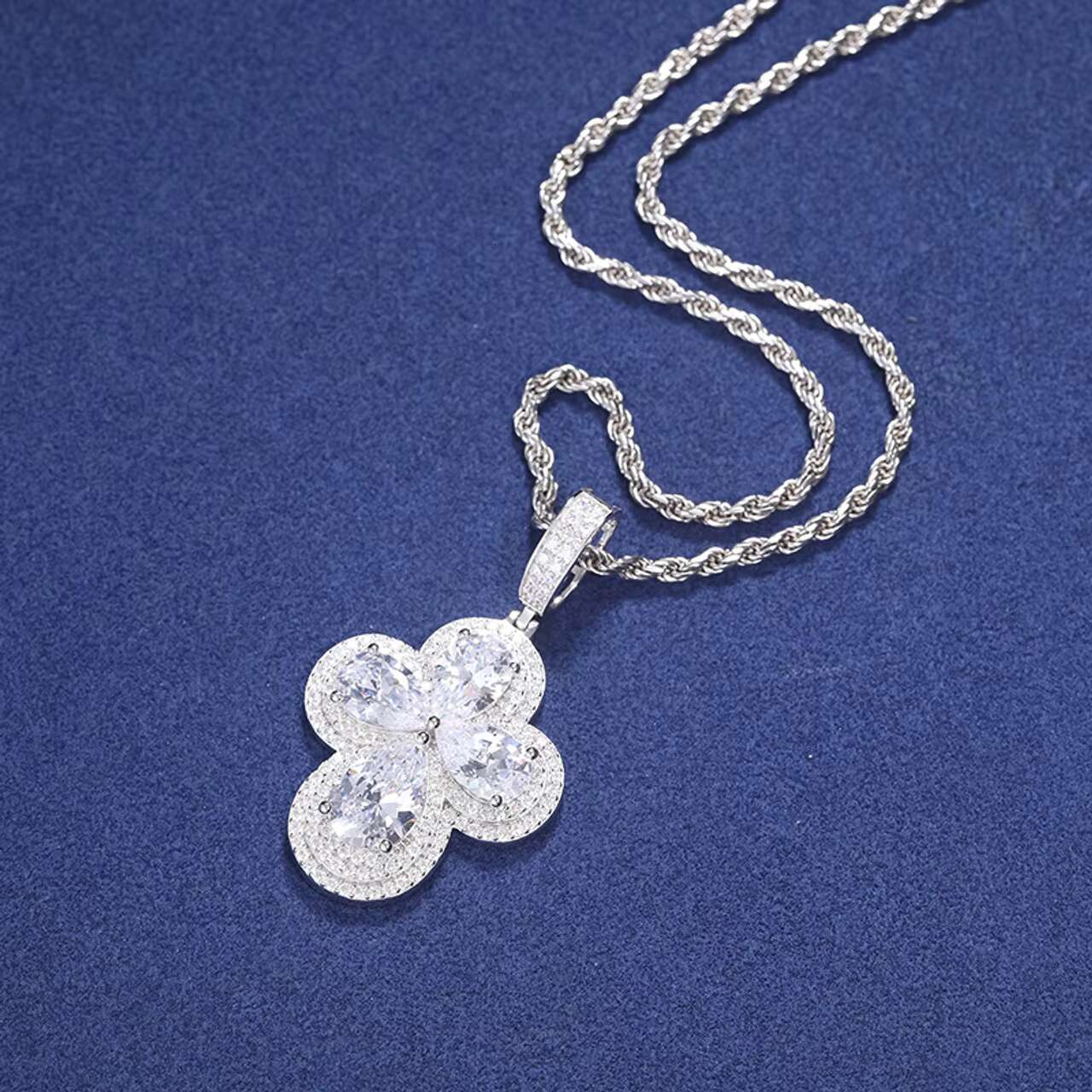 New Arrival Iced Christian Cross Pendant Solid 925 Sterling Silver with Moissanite Diamond Stone round Cross Necklace