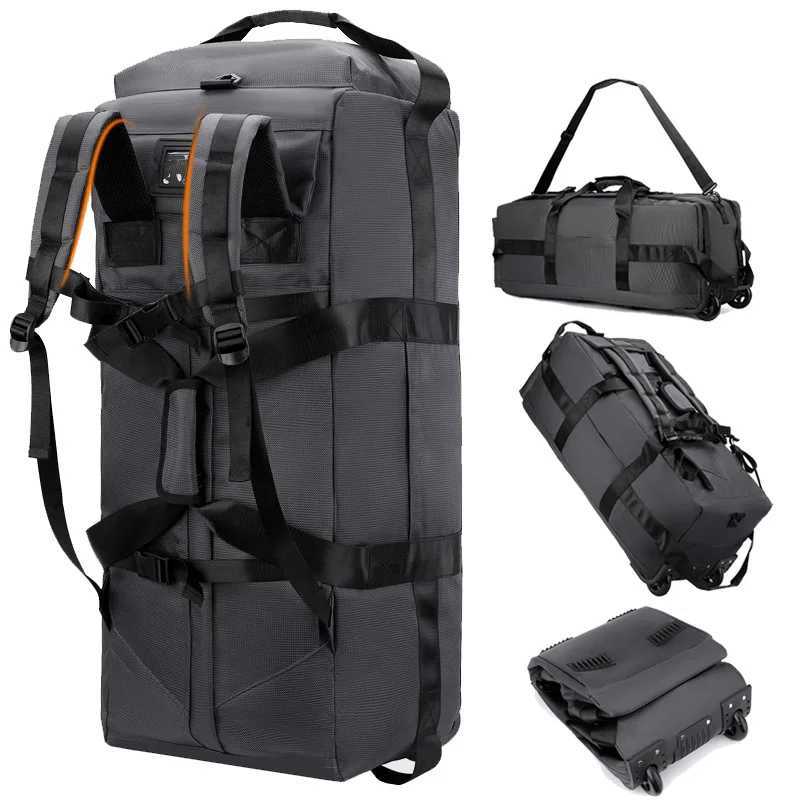 Foldable Wheeled Travel Bag Outdoor Camping Hiking Car Duffle Bags Luggage Moving Handbag Large Sport Fitness Storage Backpack W250618
