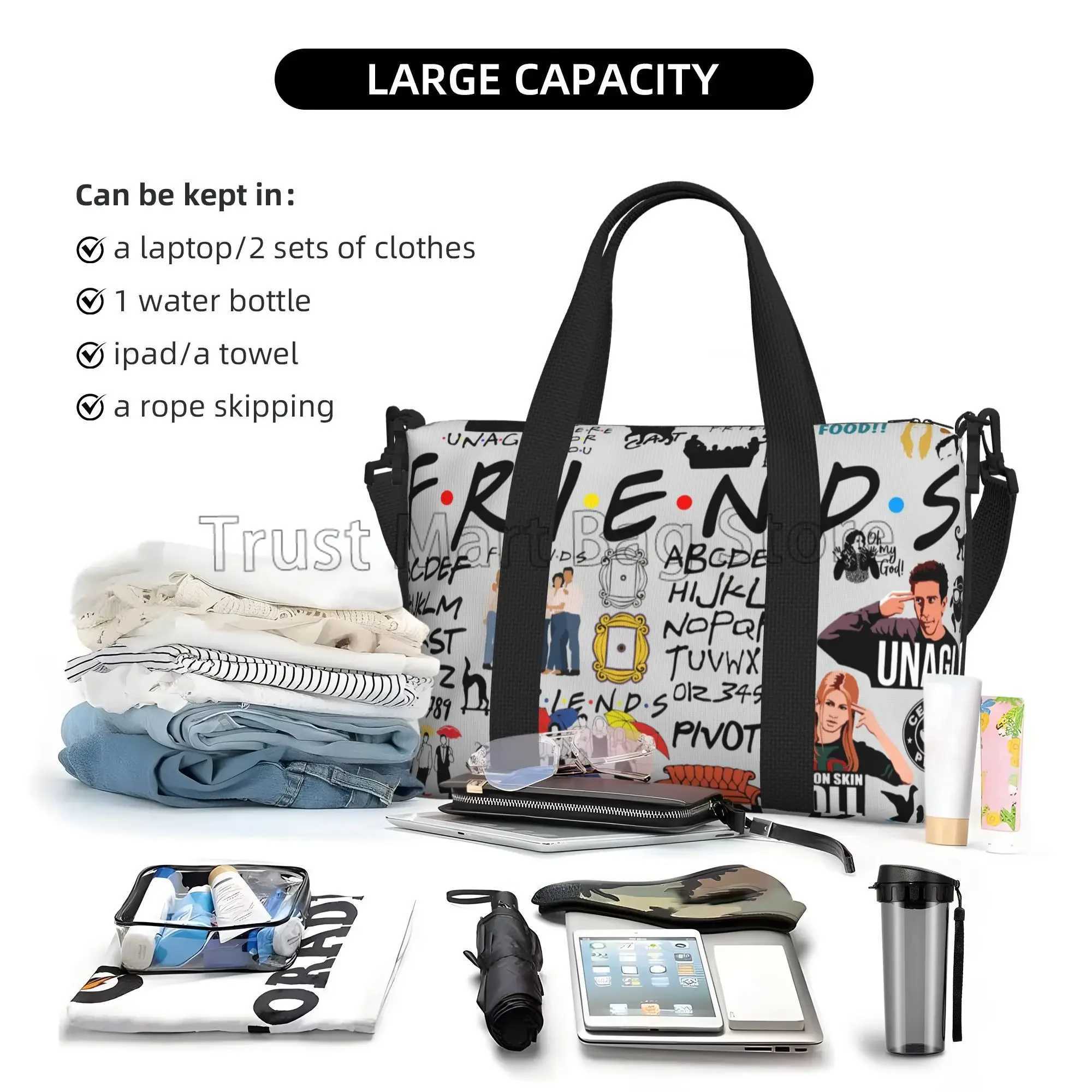 Classic Friends TV Central Perk Print Travel Duffle Bag Multipurpose Weekender Overnight Bags Unisex Waterproof Luggage Bag W250618