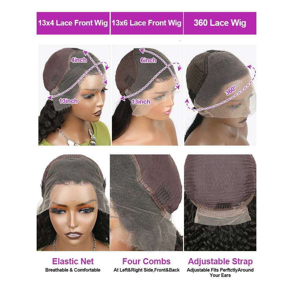 40 Inch Loose Deep 360 Front Human Hair Preplucked Brazilian Nature Water Wave 13x6 HD Lace Frontal Wig For Women