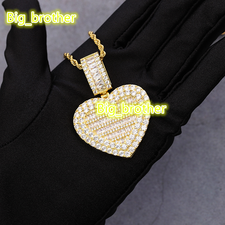 Fashion Baguette Moissanite Pendant S925 Silver Gold Plated Moissanite Hip Hop Heart Picture Pendant Fine Jewelry