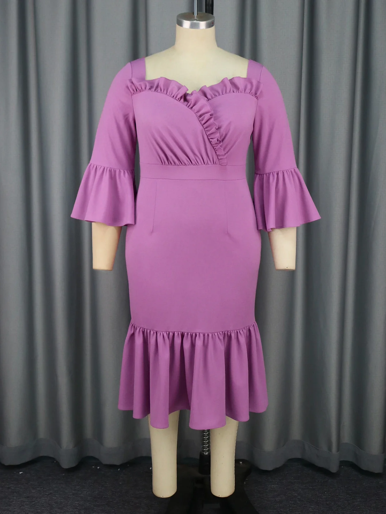 Women Sexy Bodycon Dress Ruffles 3/4 Flare Sleeves Party Vacation Prom Birthday Prom Event Gowns Plus Size