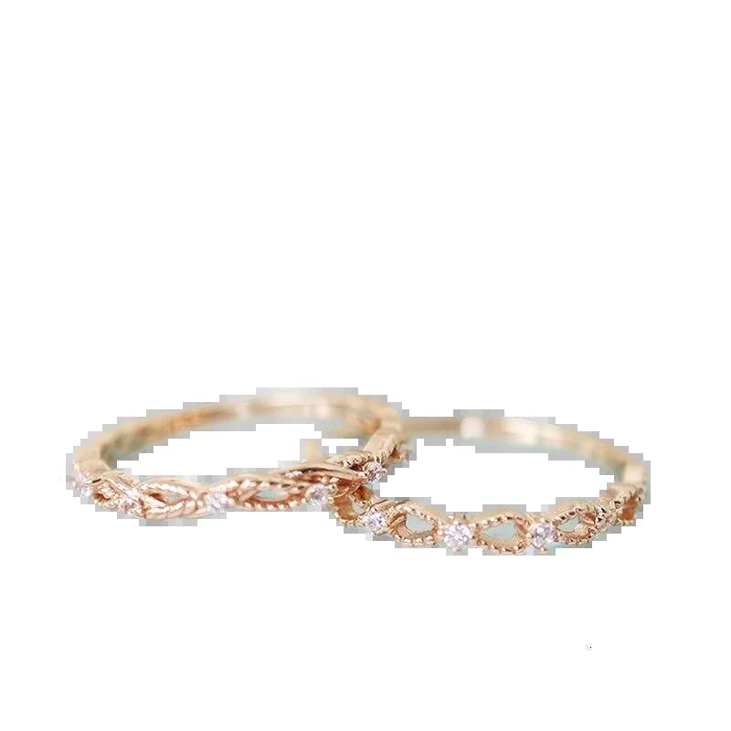 New Simple Leaf Hollow Narrow Zircon Same Style Light Luxury Adjustable Open Ring