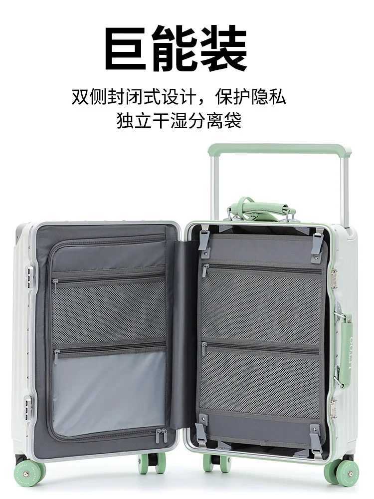 New Suitcase Wide Handle Travel Suitcases Women Men 20 24 26 inches Carry-On Luggage Women PC Aluminum Frame Trolley Case W250618