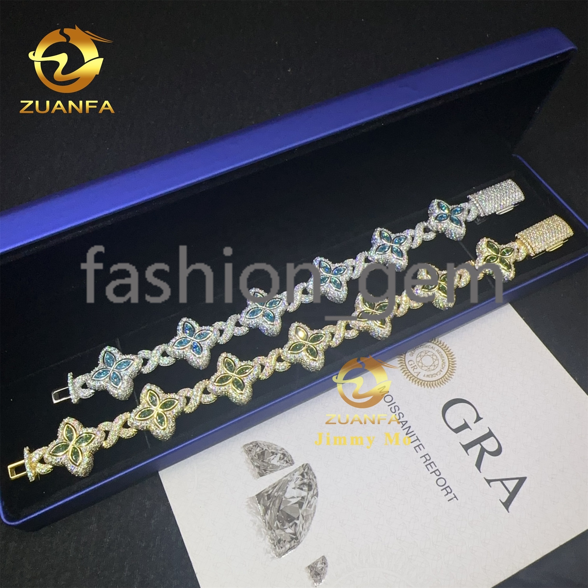 New Arrivals Fashion 925 Silver Marquise Flower Design Hip Hop Jewelry Iced Out Men Women Moissanite Infinity Bracelet Men