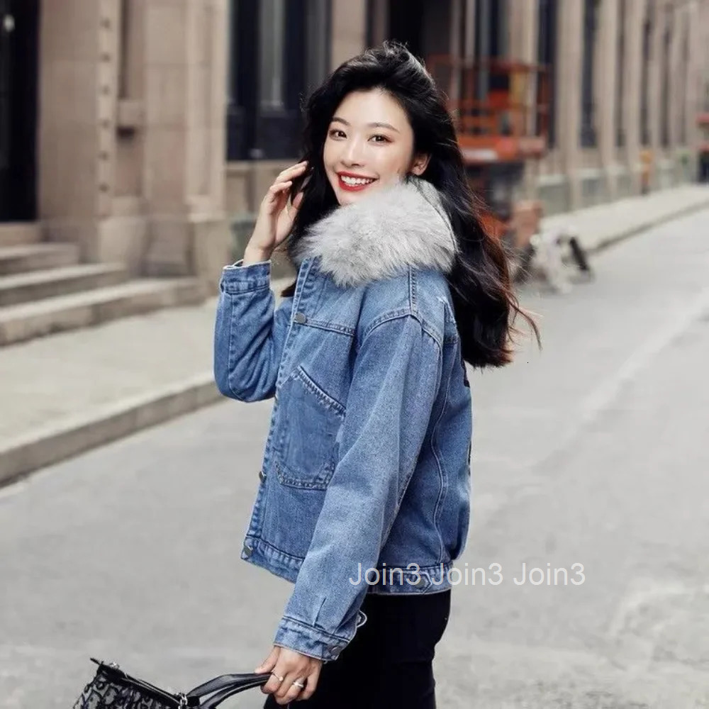 Warm Cowboy Coat Woman Embroidered Long Sleeve Winter 2025 Denim Jacket for Women Cold Y2k Clothes Youthful Low Cost Designer