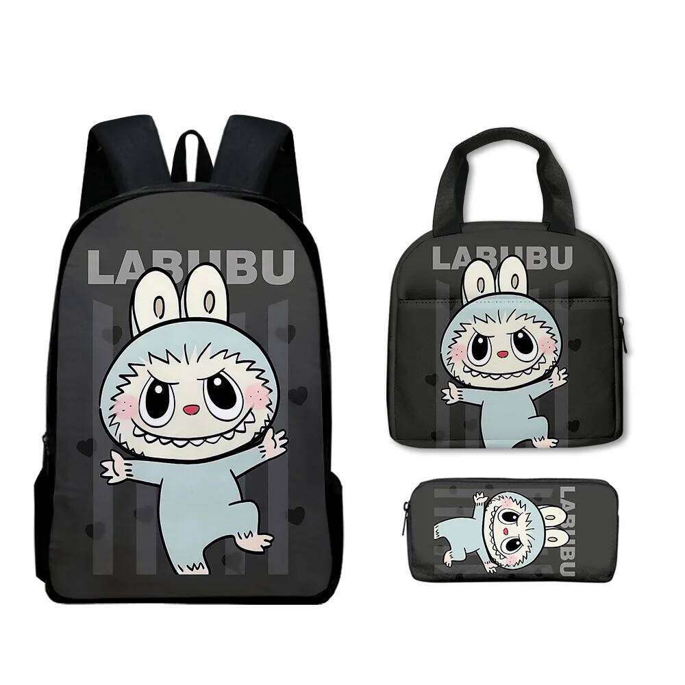 Popular Youthful Novelty Labubu 3D Print 3pcs/Set Travel bags Laptop Daypack Backpack Portable Lunch Bag Pencil Case