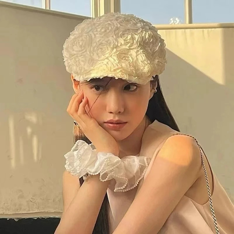 Advanced Sense Forward Hat Roses Retro Style Berets Cap High-quality Korean Style Painter Hat 250604