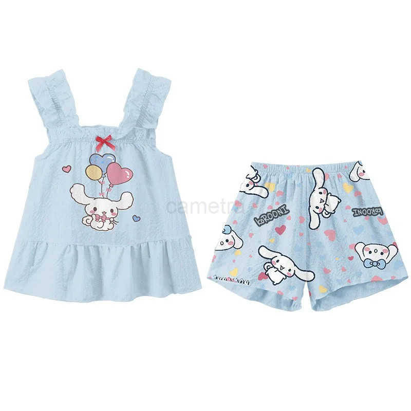 Sanrio Cute Homewear Girls Vest Sling Shorts Pajamas Suit Summer Hello Kitty Loungewear Camisole Pajama Set 2pcs/set Sanrio CinnamorollXJ250618XJ25061