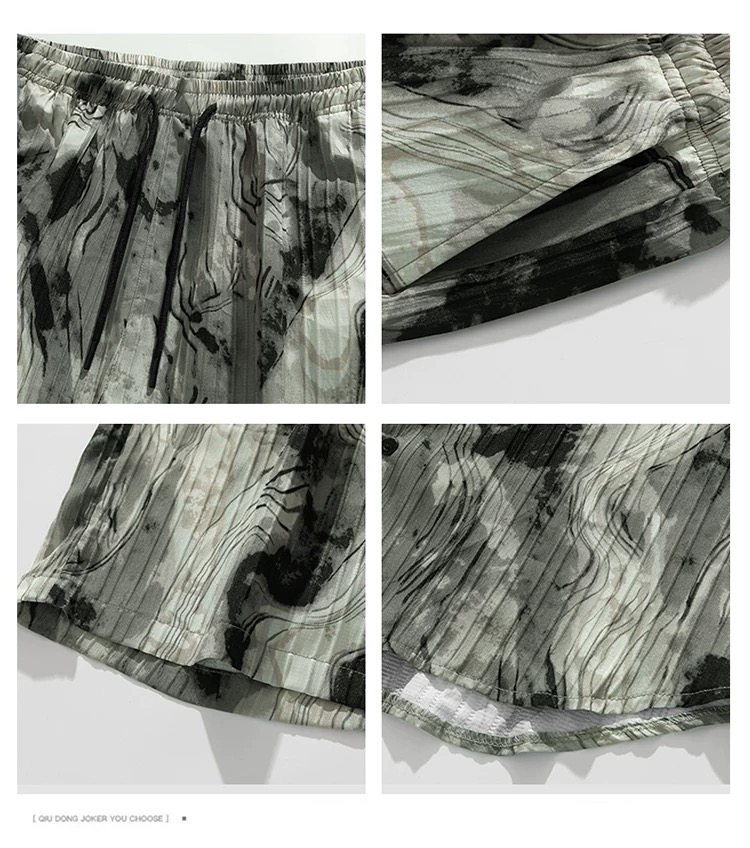Summer Men's Designer Ice Silk Tie-Dye Beachwear Set Thin Loose Linen Shirt & Shorts Luxury Casual Collection