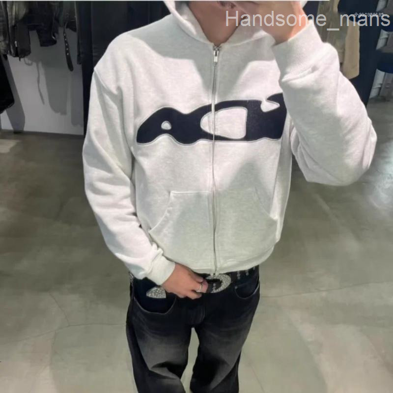 Mens Hoodies Oversize Embroidery Ida.sply Zip Grey Hoodie Men Women Top Quality IDA Hooded Street Pullover